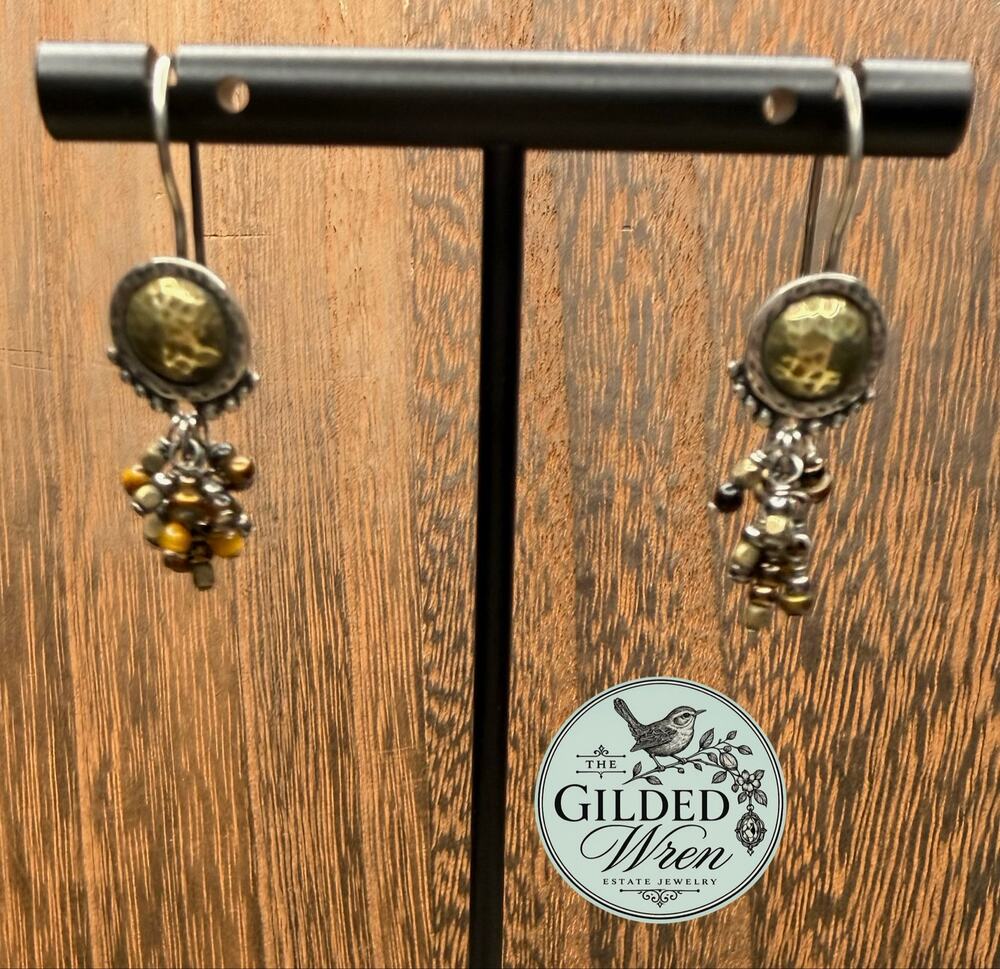 Silpada W1948 Sterling Silver Brass Tiger Eye Pearl Glass Bead Dangle Earrings